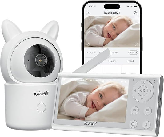 ieGeek Video Baby Monitor with Camera and Audio - 1080P FHD Monitor WiFi Smartphone - Night Vision, Motion Detection, Temper & Humidity Sensor, 2.4GHz WiFi, Pan-Tilt-Zoom via 4.3" Screen and Free APP