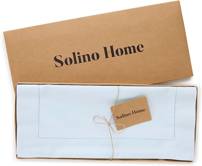 Solino Home Cotton Linen Table Runner Light Blue Hemstitch, 14 x 120 in | - Image 4