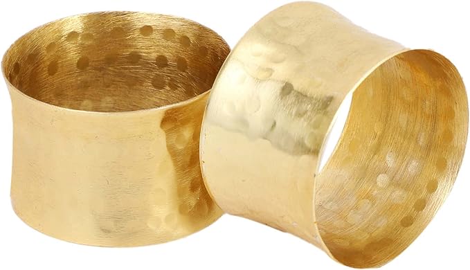 ITOS365 Gold Napkin Rings Set of 6, Handmade Hammered Metal Napkin Ring Holders - Image 2