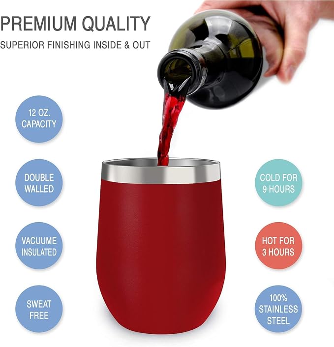CHILLOUT LIFE 12 oz Stainless Steel Wine Tumblers 2 Pack - Image 2