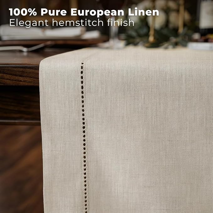 Signature Linen™ by D'Moksha Light Natural Table Runner 108 Inches Long - Image 2