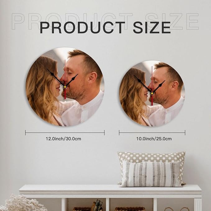 Generic Custom Clocks for Walls Personalized Picture Hanging Time Clocks That PVC Customized Round Silent Clock for Living Room Family Friends Gifts, 10inch-25cm