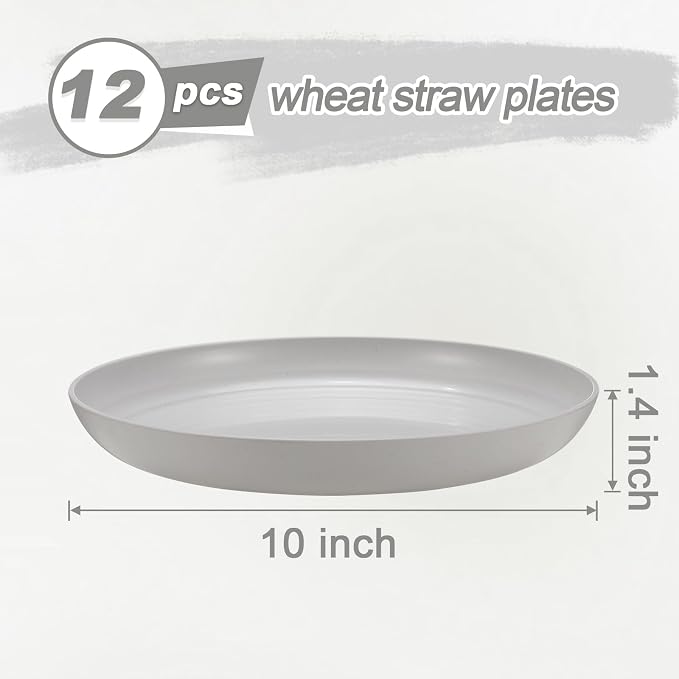 HEYCOME 12 Pcs Unbreakable Deep Dinner Plates Set, 10 inch Reusable Plastic - Image 2