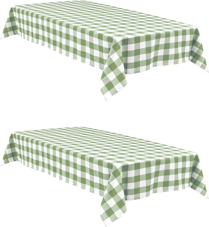 Sage Green and White Checkered Tablecloth 60 x 60 inch, 2 Pack | Waterproof by Hiasan