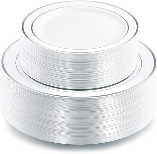 102 Pcs Silver Plastic Plates, Premium Silver Disposable Plates | Plastic by I00000