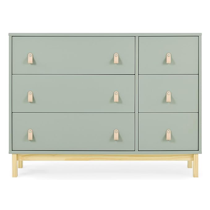 Delta Children babyGap Legacy 6 Drawer Dresser with Leather Pulls and Interlocking Drawers Greenguard Gold Certified, Sage Green w/Natural