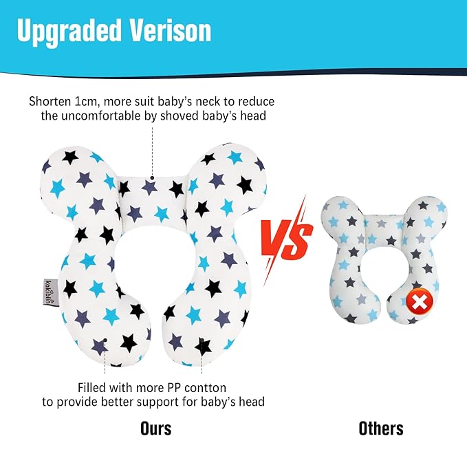 KAKIBLIN Baby Neck Pillow, Upgraded Baby Support Pillow, Head Pillows for Carseat, Newborn Neck Support for Car Seat,Pushchair,Travel (White Star)