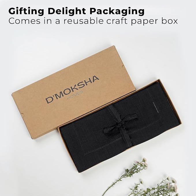 Signature Linen™ by D'Moksha Black Table Runner 36 Inches, 100% Pure Linen - Image 5