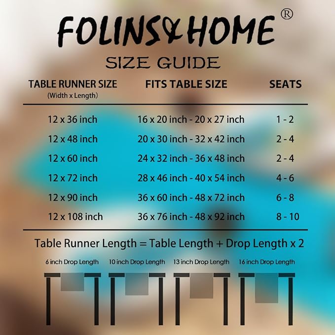 FOLINS&HOME Teal Waterproof Decorative Table Runner 90 Inches Long | 210GSM - Image 6