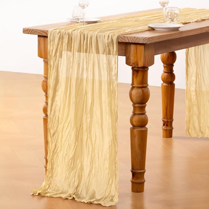 DeZerlor Champagne Cheesecloth Table Runner 1 Pack Summer Boho Runner | - Image 6