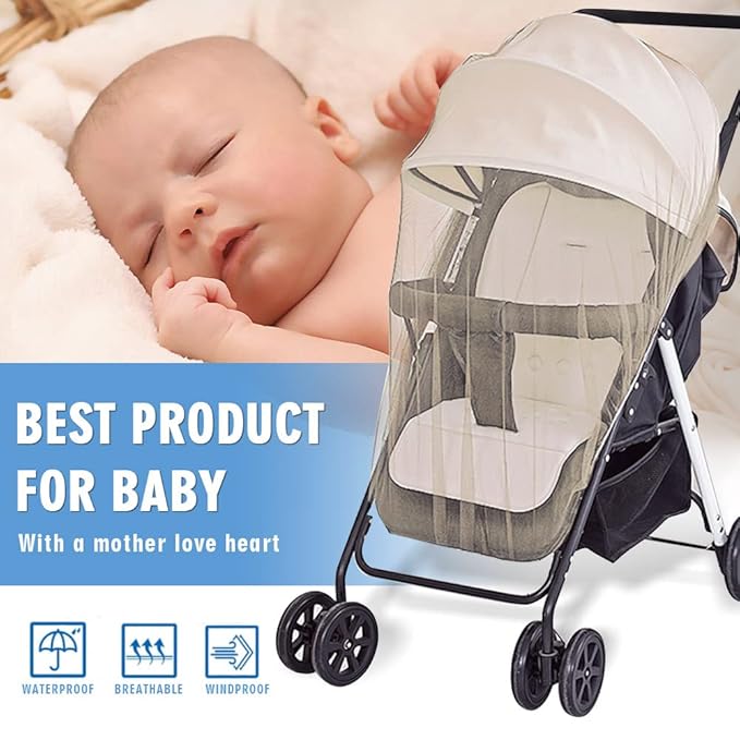 Mosquito Net for Stroller - Protective 2Pack Perfect Bug Net for Strollers, Bassinets, Cradles, Playards, Pack N Plays and Portable Mini Crib (Khaki)