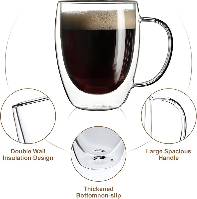 Aurzen 4 Pack Double Walled Glass Coffee Mugs - Image 2