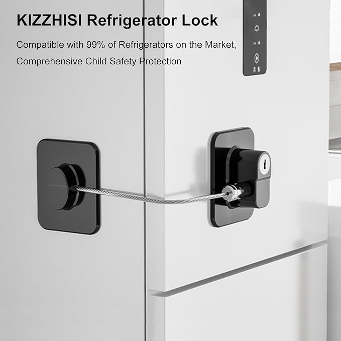 Fridge Lock (2 Pack),Refrigerator Lock with Keys,for Fridge, Cabinet Locks, Drawers, Dishwasher, Toilet and Child Safety Cabinet Locks, 3M Adhesive No Drilling (Black)