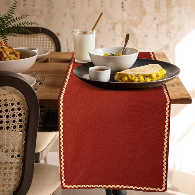 Folkulture Fall Table Runner 72 Inches Long | Burnt Orange Rick Rack | Table - Image 8