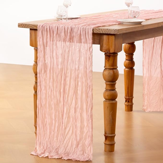 DeZerlor Dusty Pink Cheesecloth Table Runners 12 Pack Summer Boho Runners | - Image 6