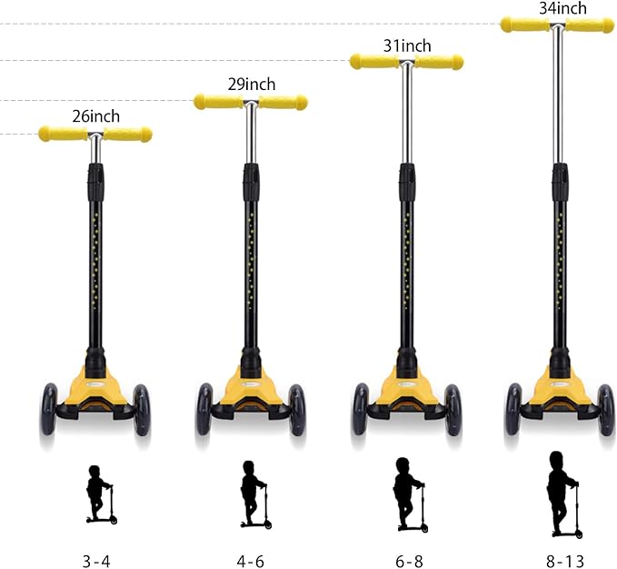 3 Wheel Scooter for Kids Ages 6-12,Kids Scooter with Light Up Wheels, Sturdy Deck Design, and 4 Height Adjustable Suitable for Kid Ages 3-12