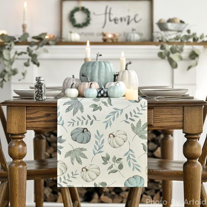 Artoid Mode 210 GSM Fall Table Runner 13x48 Inch Home Party Decor | Blue - Image 2
