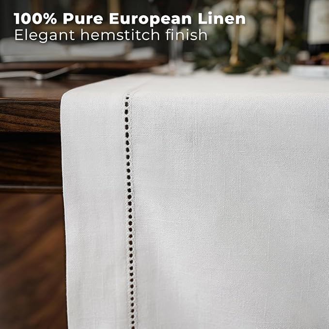 Signature Linen™ by D'Moksha White Table Runner 108 Inches Long, 100% Pure Linen - Image 2
