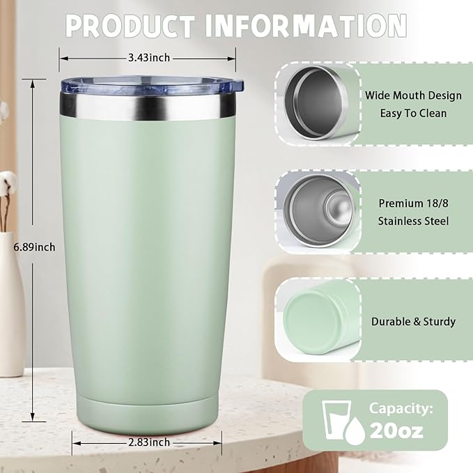 20 oz Tumbler with Lids and Straws, Stainless Steel Insulated Coffee Tumbler - Image 2