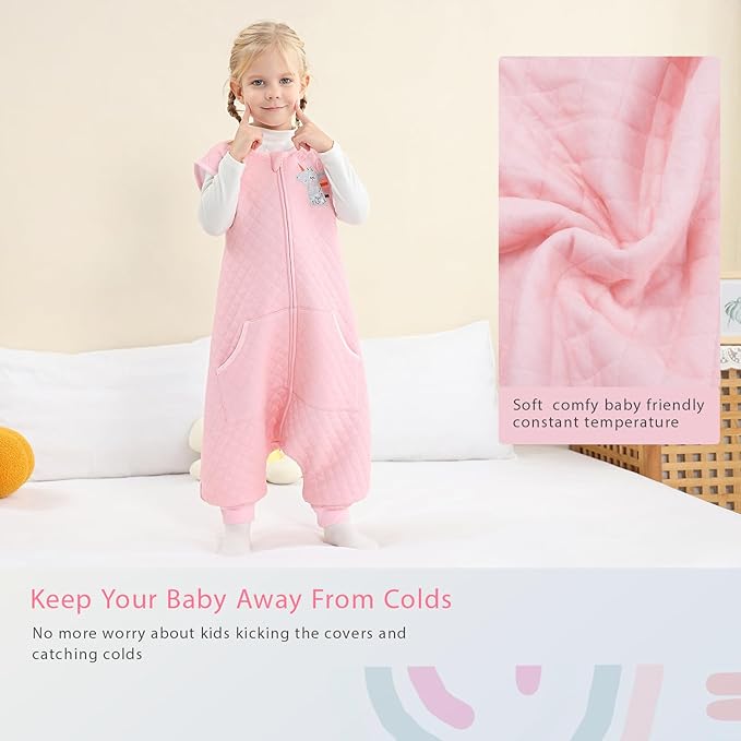 Baby Toddler Sleep Sack with Feet 2.5 TOG Winter, Wearable Blanket with Legs, Toddler Sleeping Sack Long Sleeve (Pink, 3T-5T)