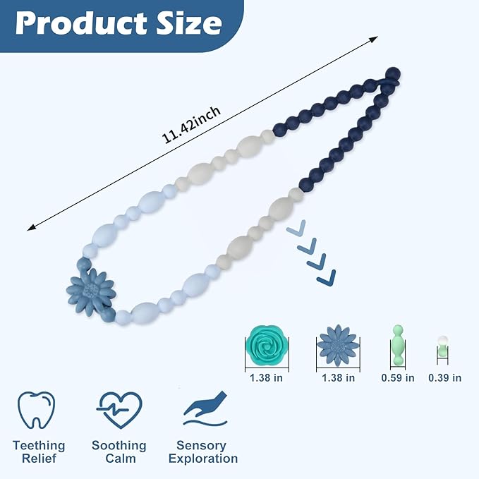 Chew Necklaces for Sensory Kids Adults, Flower Chewy Necklace Sensory Toys for Autism Nail Biting, Fidget Necklace Oral Chew Toys, ADHD Tools for Boys Girls