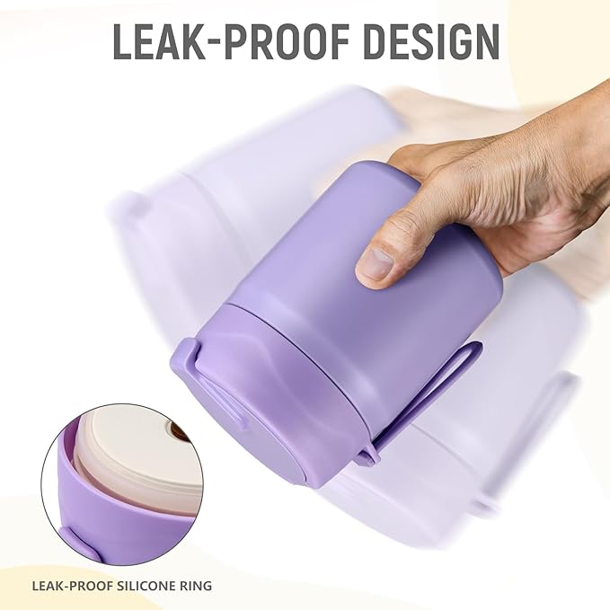 17oz Soup Thermo for Hot Food Kids Insulated Vacuum Food Jar with Stainless Steel Spoon Wide Mouth Thermo Leakproof Lunch Food Container Kids Hot Lunch Box (Purple)