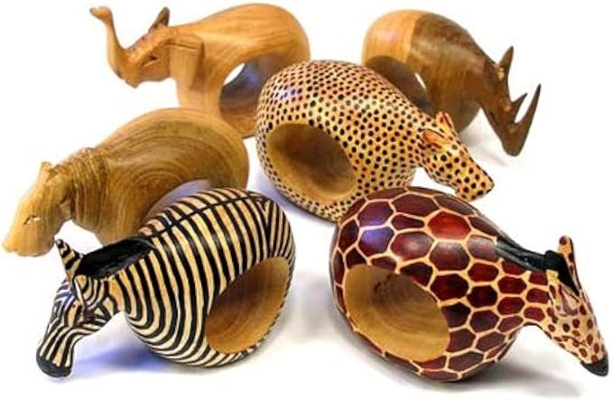 Mahogany Wood Animal Napkin Rings Set of Six by Global+Crafts