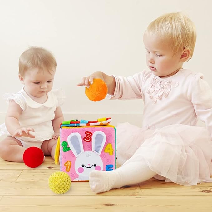 beetoy Sensory Busy Cube for Baby, Montessori Infant Toys with Textured Sensory Balls, Early Learning Travel Toys for Fine Motor Skills, Perfect Newborn Boy and Girl Gift