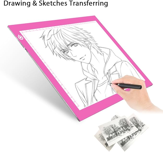 LitEnergy Portable A4 LED Copy Board Light Tracing Box, Pink Ultra-Thin Adjustable USB Power Artcraft LED Trace Light Pad for Tattoo Drawing, Streaming, Sketching, Animation, Stenciling