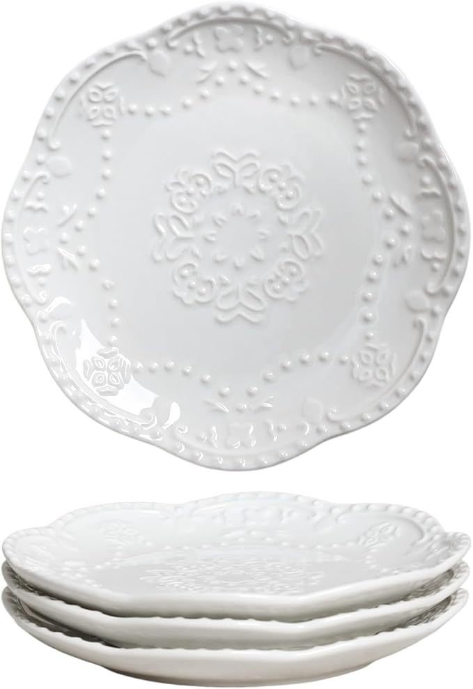 Gaolinci European Palace Series Lace Embossed Ceramic Dinner Plate by Gaolinci