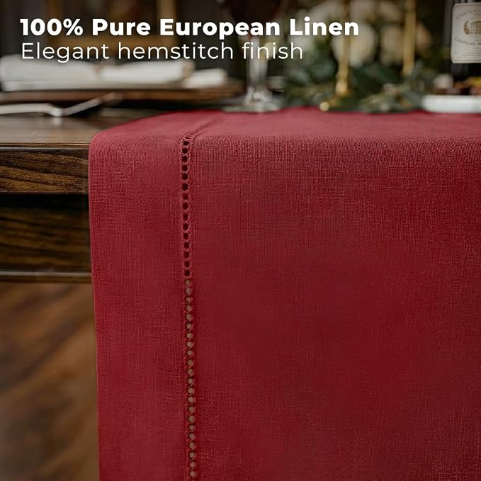 Signature Linen™ by D'Moksha Red Table Runner 132 Inches Long, 100% Pure Linen - Image 2