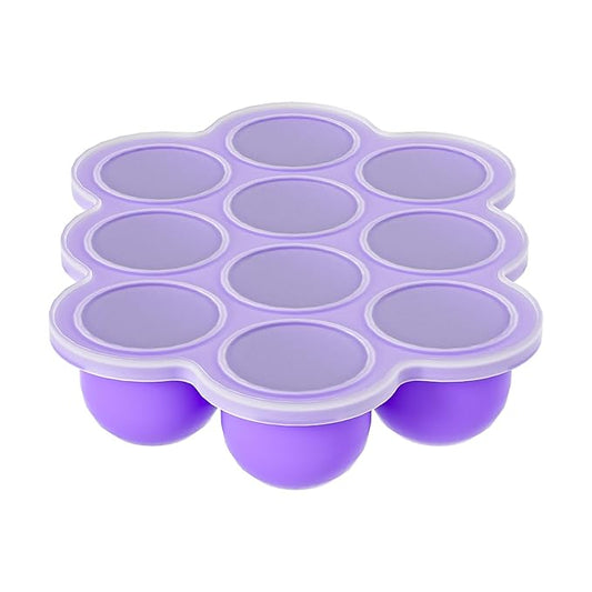 10 Cavities 2 OZ Portions Silicone Baby Food Freezer Tray with Lid,Ice Cube Trays & Molds,Baby Popsicle Mold,Egg Bite Molds,for Freezing and Baking Breast Milk,ice Cube,Egg Bites(Purple)