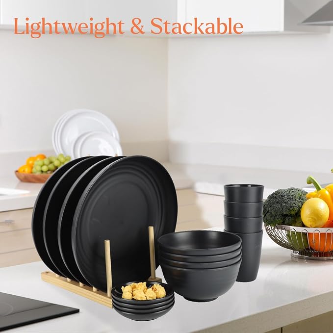 Wheat straw dinnerware sets of 16-10 inches plates, 26oz bowls, 2oz dipping - Image 4