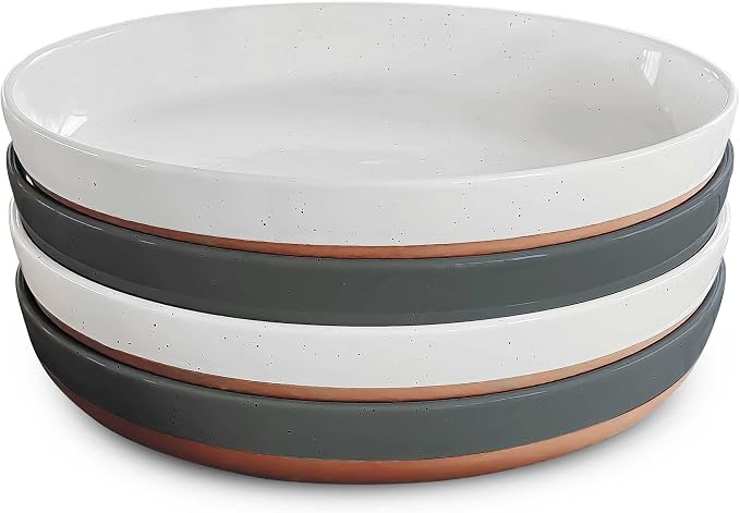 Mora Ceramic Flat Pasta Bowl Set of 4-35oz, Microwave Safe Plate by MORA