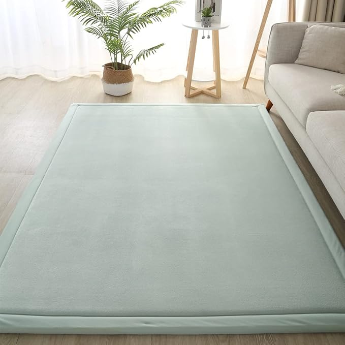 Loartee Nursery Rug Coral Velvet Crawling Rugs Mat Area Rugs Play Crawling Mat(5'11"x6'7", Light Green) for Toddler Children Play Mat Yoga Mat Exercise Pads Carpet