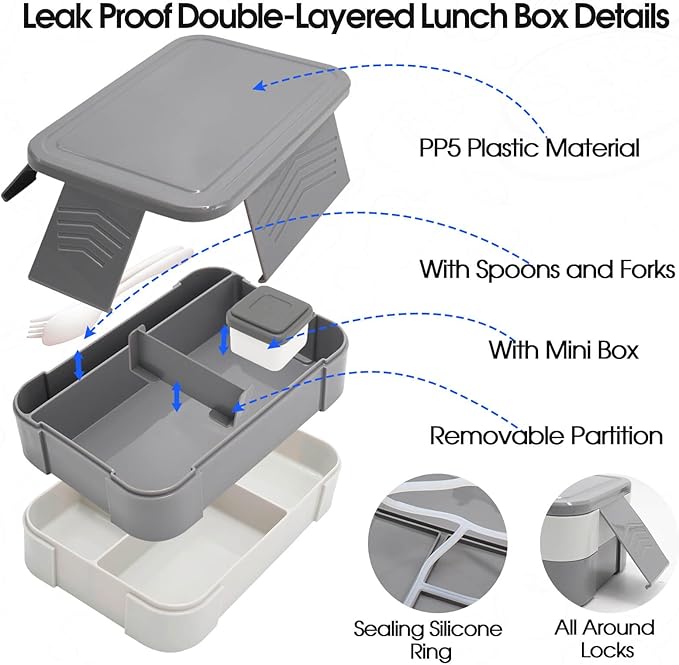 Insulated Lunch Bag for Boys Girls with 10oz Thermo, with 6 Compartment Bento Box, Black Nylon Preppy Lunch Box Adjustable Strap for Boy Girl Kids Teens School Travel Picnic