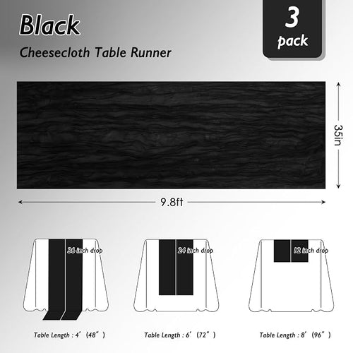 10 Pack Black Cheesecloth Table Runner 120 Inch Boho Wedding Decor | - Image 2