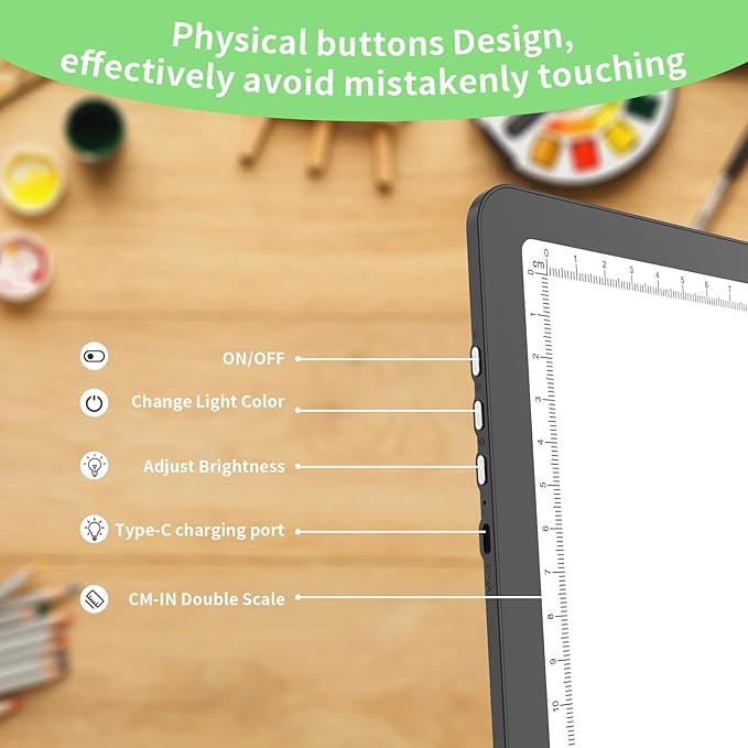 KOBAIBAN A4 Magnetic Light Box for Tracing, Rechargeable Diamond Art Light Board with Side Physical Buttons, 3 Color Light Modes Super Bright Light Pad Light Table for Drawing, Weeding Vinyl (Black)