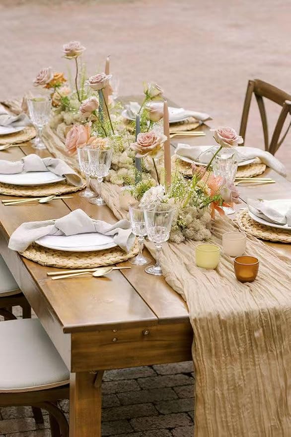 6Pack Beige Cheesecloth Table Runner 17x108 inch Beige Table Runner | Boho - Image 7