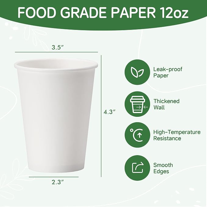 Disposable Paper Coffee Cups 12 oz 500 Pack, Suitable - Image 2