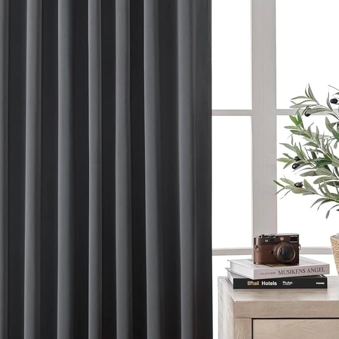 Joydeco Blackout Curtains 108 Inches Long for Bedroom, Thermal Insulated Black Out Curtains 2 Panels Set, Room Darkening Drapes for Living Room Window Rod Pocket Back Tab (W52 x L108 Inch, Dark Grey)