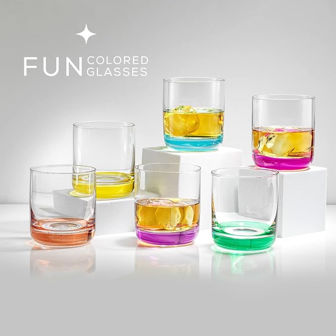 JoyJolt Hue Colorful Whiskey Set of 6, 10oz Drink Glasses, Double Old Fashioned - Image 5