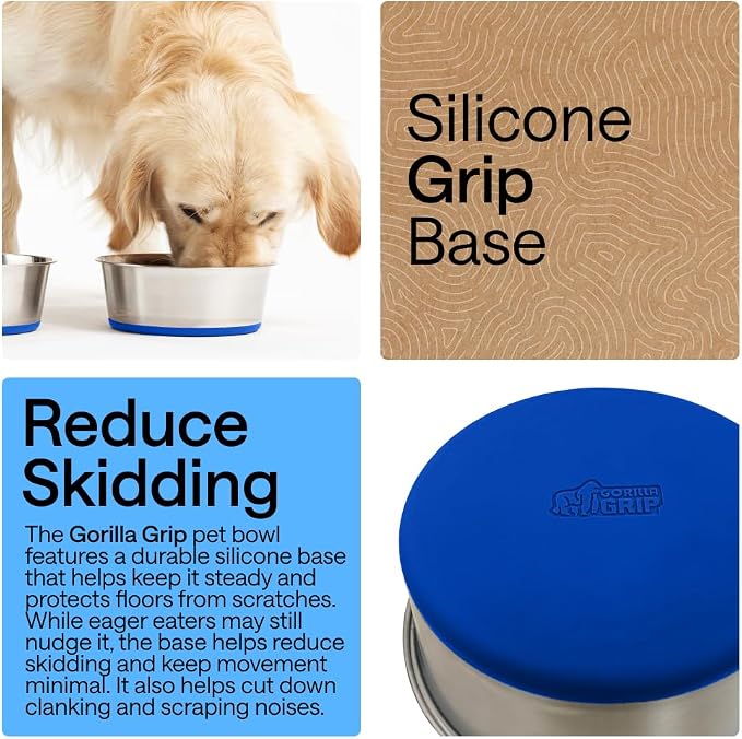 GORILLA GRIP Dog Bowls, Food Grade 304 Stainless Steel, Holds 2 Cups Each Food - Image 3