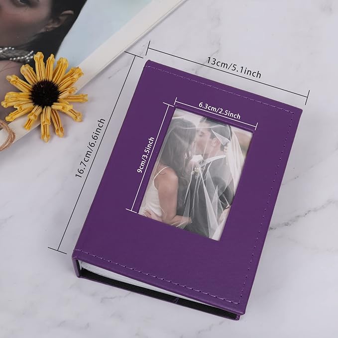 RECUTMS Photo Picture Album 4x6 100 Photos Small PU Leather Cover Wedding photo albums Family gifts Holds 100 Vertical Photos(Purple)