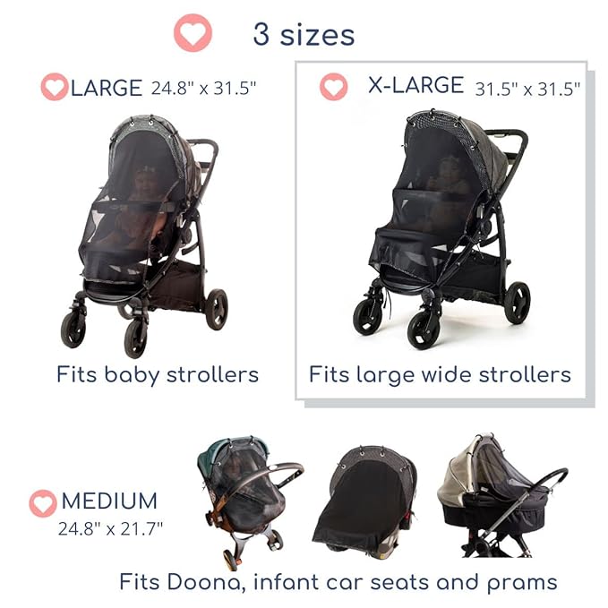 Stroller Sun Shade - Universal UV Protection Cover for Strollers Sunshade with See Through, Clip-On Sun Blocker, Sun Shield for Baby, Breathable Adjustable Fit, Full Coverage, X-Large