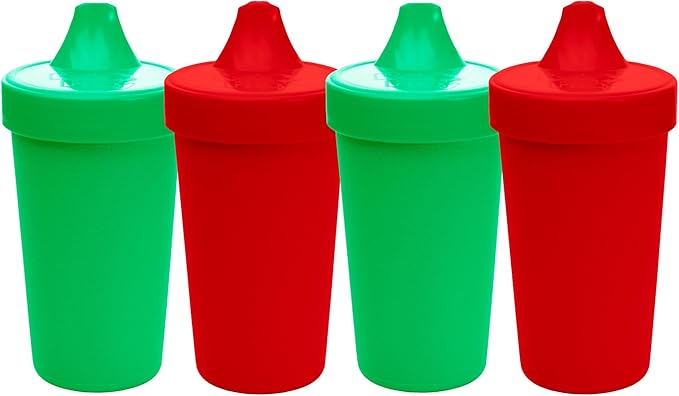 Re-Play Sippy Cups for Toddlers - 10 Oz. Reusable Spill Proof Cups for Kids, Dishwasher/Microwave Safe - Made in USA - Set of 4-3.13" x 6.25" - Christmas