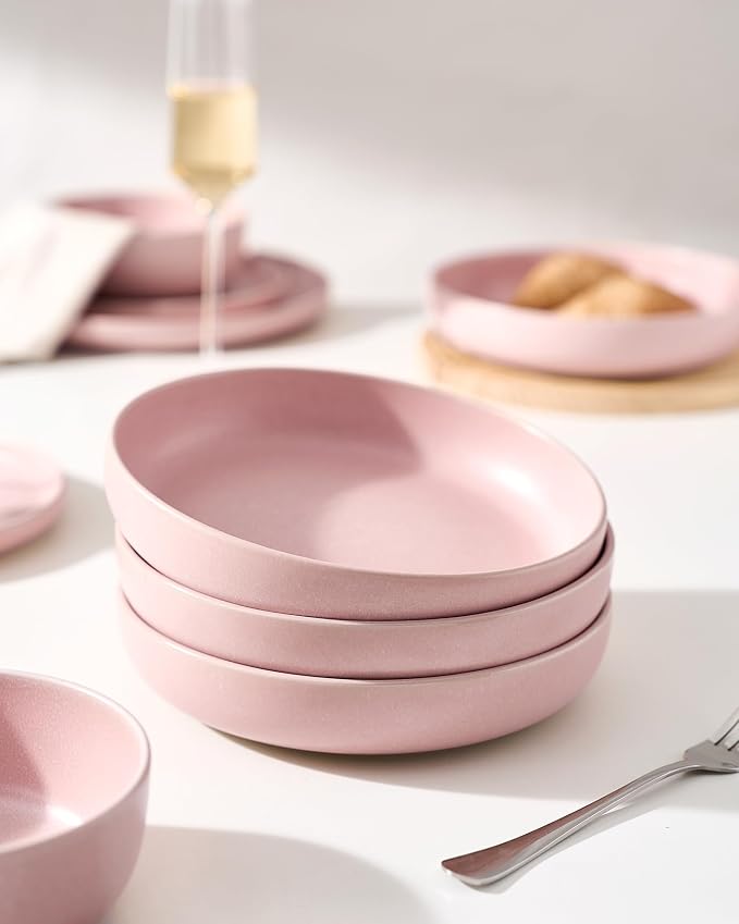 famiware Milkyway 33 oz Pasta Bowls Set of 4, Light Pink | Double Reactive Glaze - Image 6