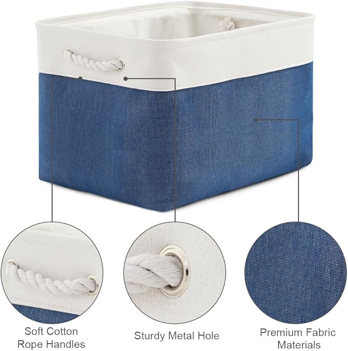 TheWarmHome Organization and Storage for Organizing - 3 Pack 16x12x12 inch Cube Storage Bin for Shelves, Fabric Storage Cubes for Closet Cloth Organizer Gift Toy (White & Jean Blue)
