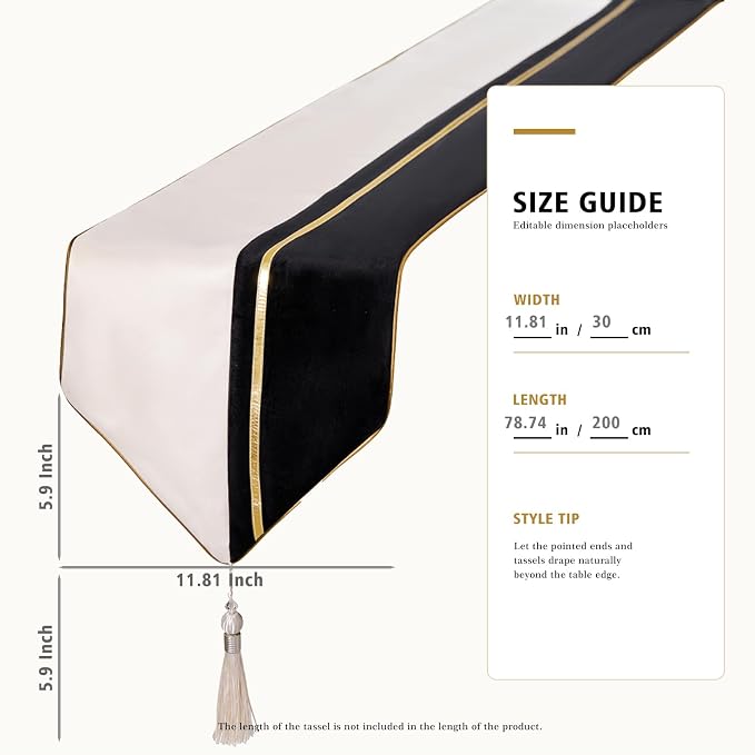 Avigers Table Runner 12 x 78 Inch, Tassels | Faux Silk double-layer accent - Image 2