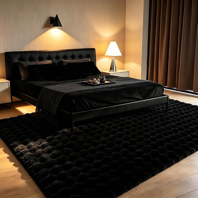 Black Rabbit Plush Rug 6'x9', Fluffy Faux Fur Shaggy Area Rug - Image 2
